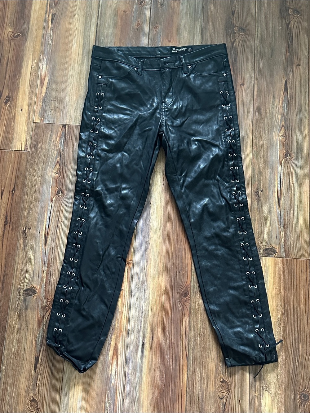 Blank NYC Black Lace-Up Faux Leather Skinny Pants 28